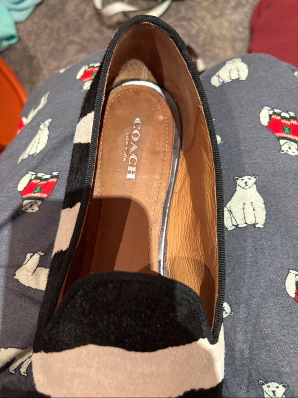 COACH Black and Cream Striped Women's Loafers - Picture 6 of 8